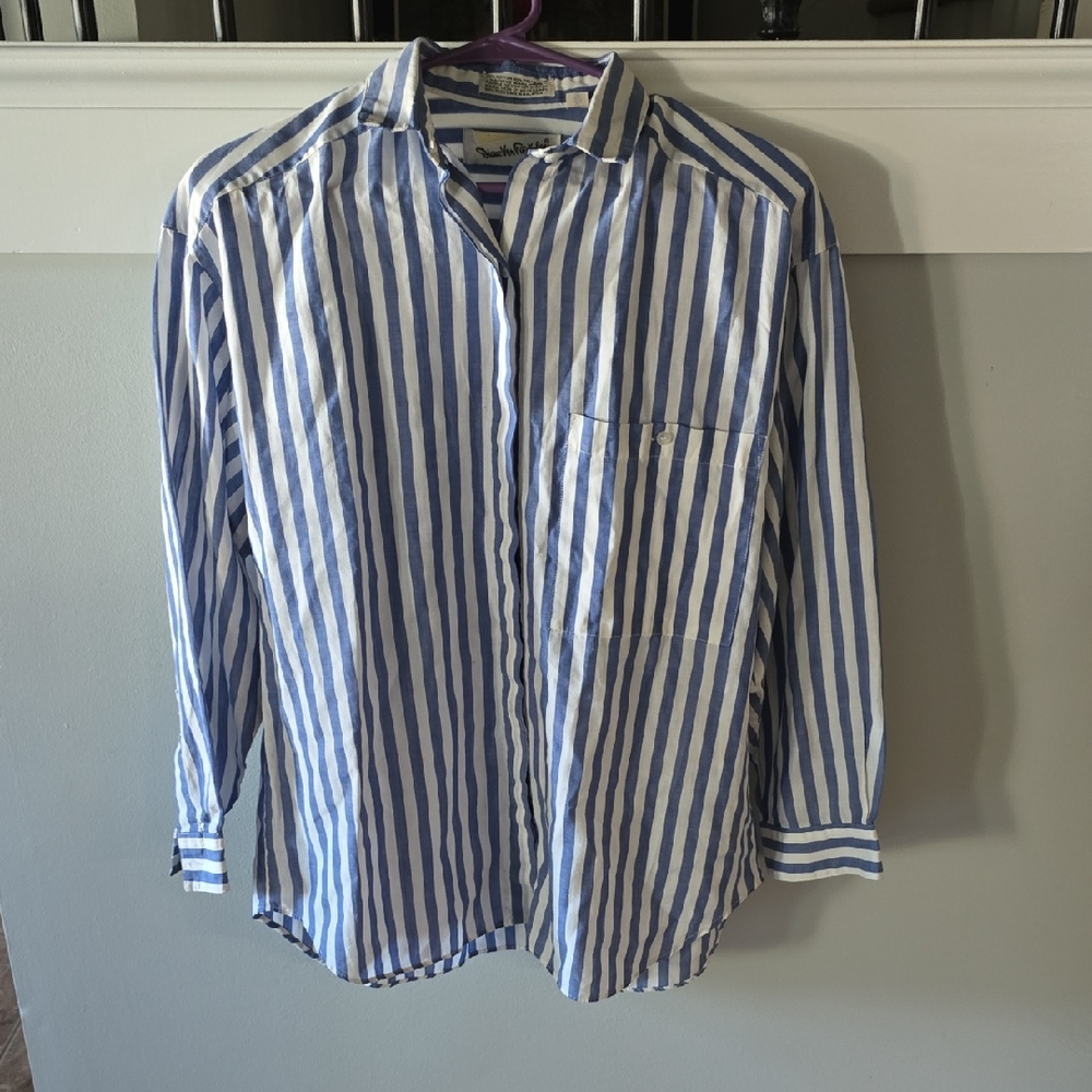Vintage blue and White Striped  Shirt by dvf sz med